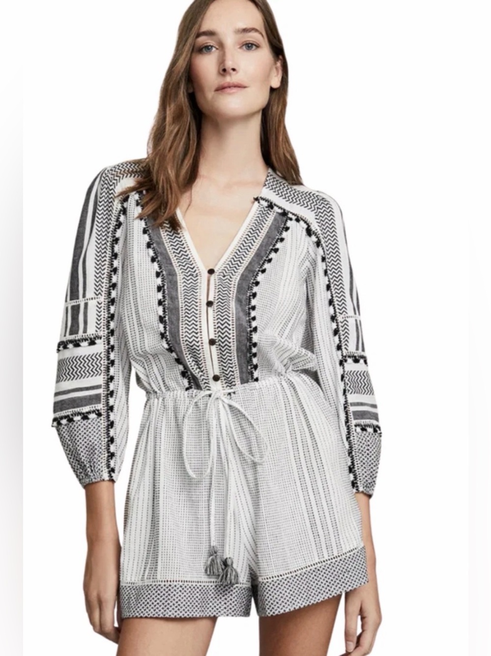 Veronica Beard Bayleise Long Sleeve Cover-Up Romper Retail $378
